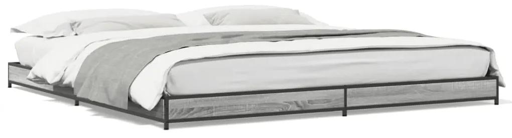 845129 vidaXL Cadru de pat, gri sonoma, 200x200 cm, lemn prelucrat și metal