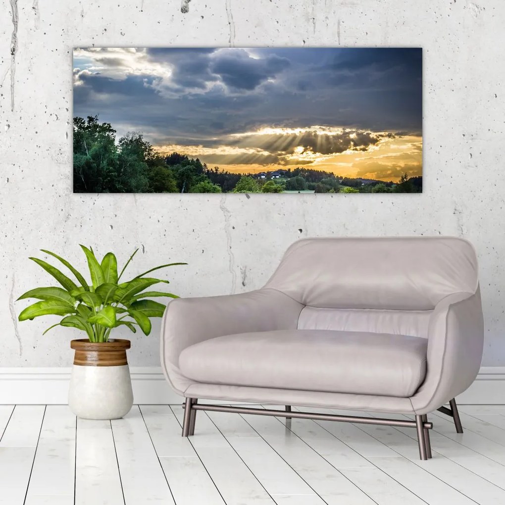 Tablou cu peisaj și raze de soare (120x50 cm)