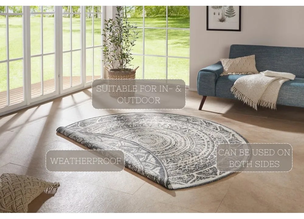 Covor adecvat pentru exterior NORTHRUGS Siruma, ø 200 cm, gri-crem