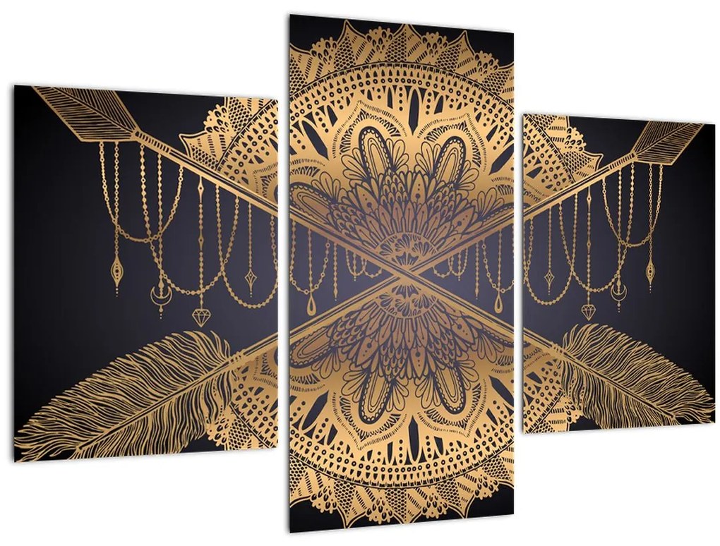 Tablou - Mandala aurie cu săgeți (90x60 cm)
