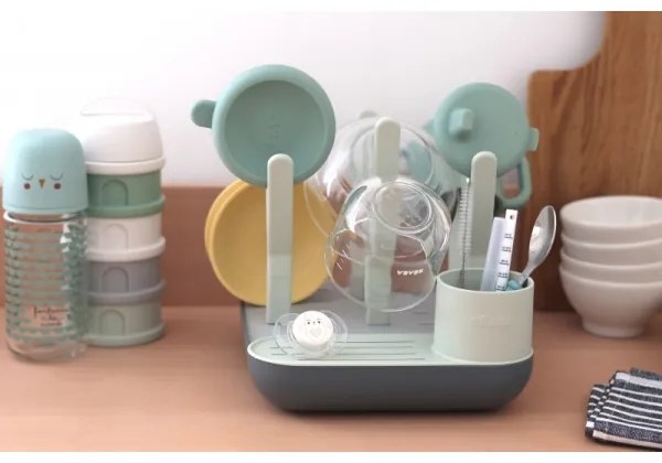 Suport pentru uscarea biberoanelor Beaba verde/gri
