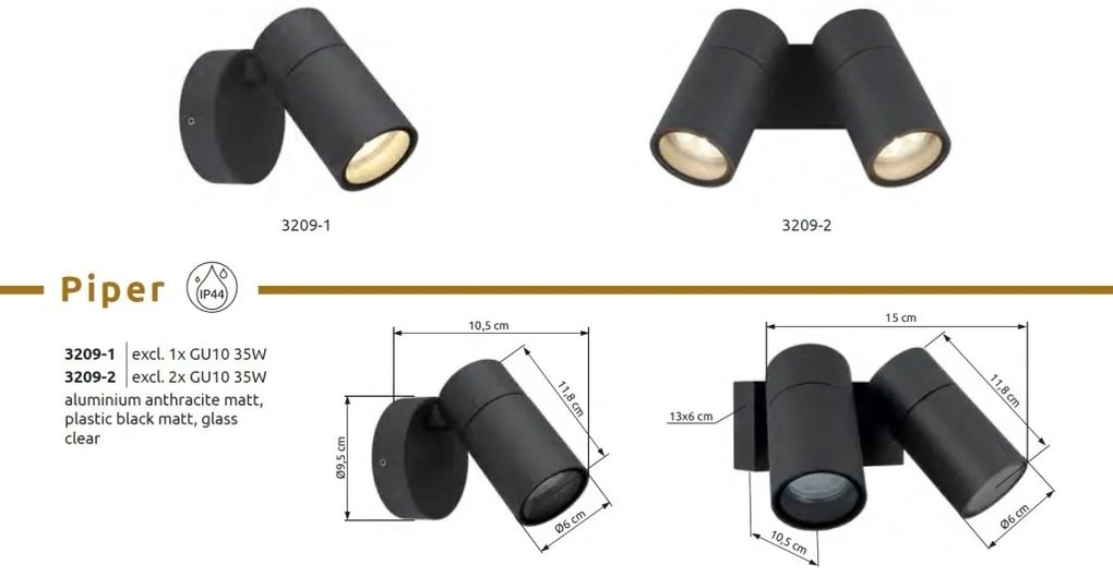 Aplica Spot iluminat exterior protectie IP44 PIPER