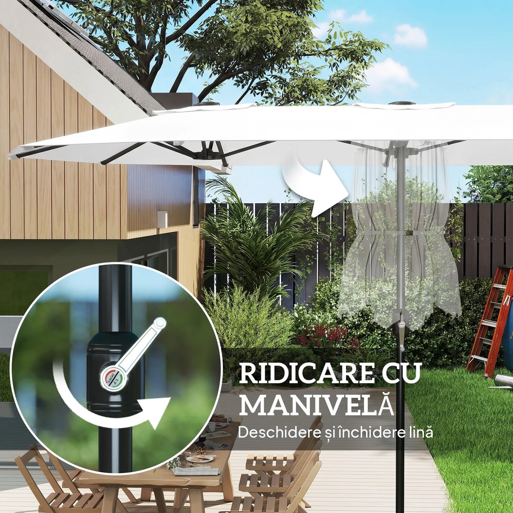 Outsunny Umbrelă Dublă de Grădină 4.6x2.7 m, Umbrelă de Exterior cu Manivelă, Husă Protectoare, 12 Spițe, Anti UV 50+, pentru Terasă Balcon Piscină Grădină, Alb | Aosom Romania