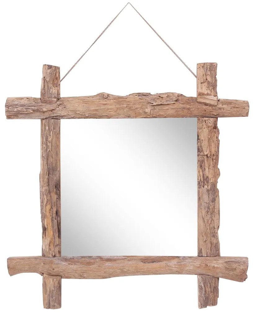 Oglinda cu rama busteni, natural, 70x70 cm, lemn masiv reciclat 1, Maro, 70 x 5 x 70 cm