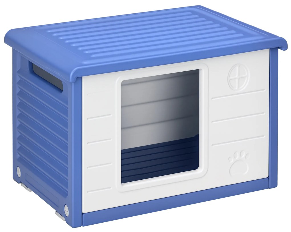 PawHut Niche pentru câini exterioară din plastic casă pentru câini cu guri de ventilație albastru și alb | Aosom Romania