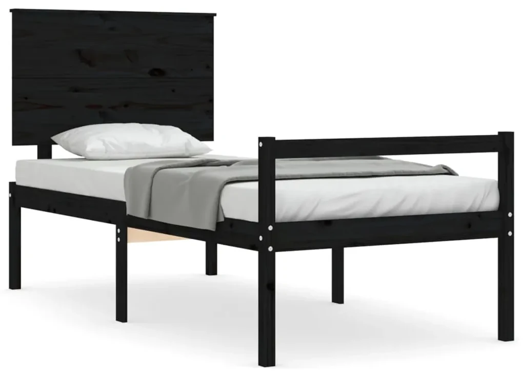 3195475 vidaXL Cadru de pat senior cu tăblie, 100x200 cm, negru, lemn masiv