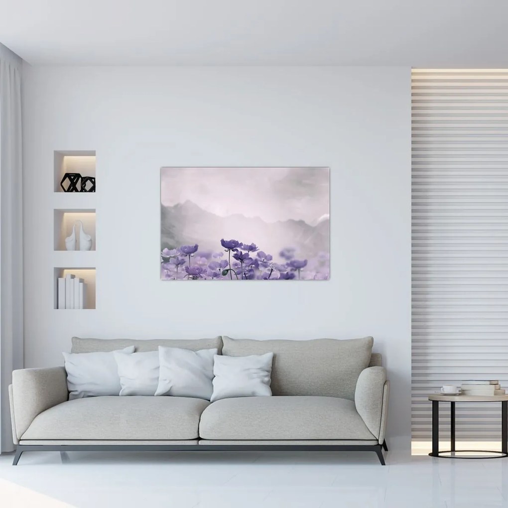 Tablou - Flori mov în munți (90x60 cm)
