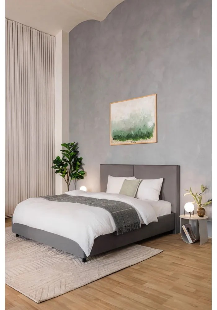 Pat matrimonial gri tapițat cu spațiu de depozitare cu somieră 160x200 cm Myra Bold – Bonami Selection