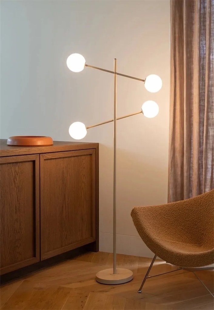 Lampadar cu 4 globuri sticla si metal bej Copenhagen