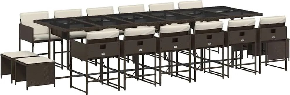 vidaXL Set mobilier de grădină cu perne, 17 piese, maro, poliratan
