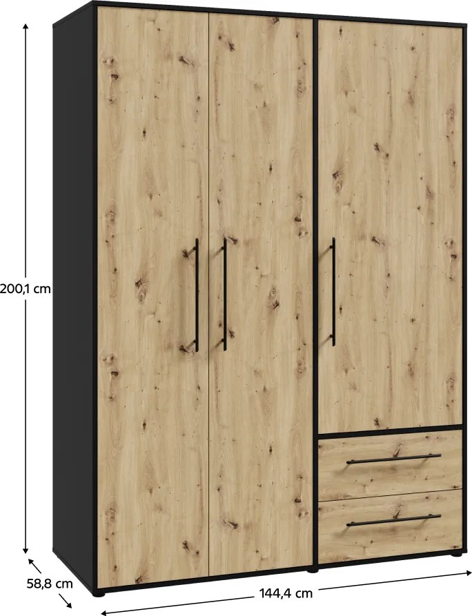 Dulap, stejar artisan/negru, MOSKA TYP 1