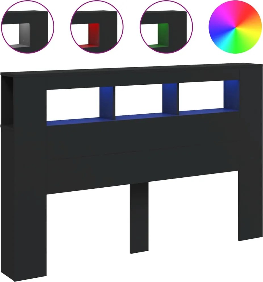 vidaXL Tăblie de pat cu LED, negru, 160x18,5x103,5 cm, lemn