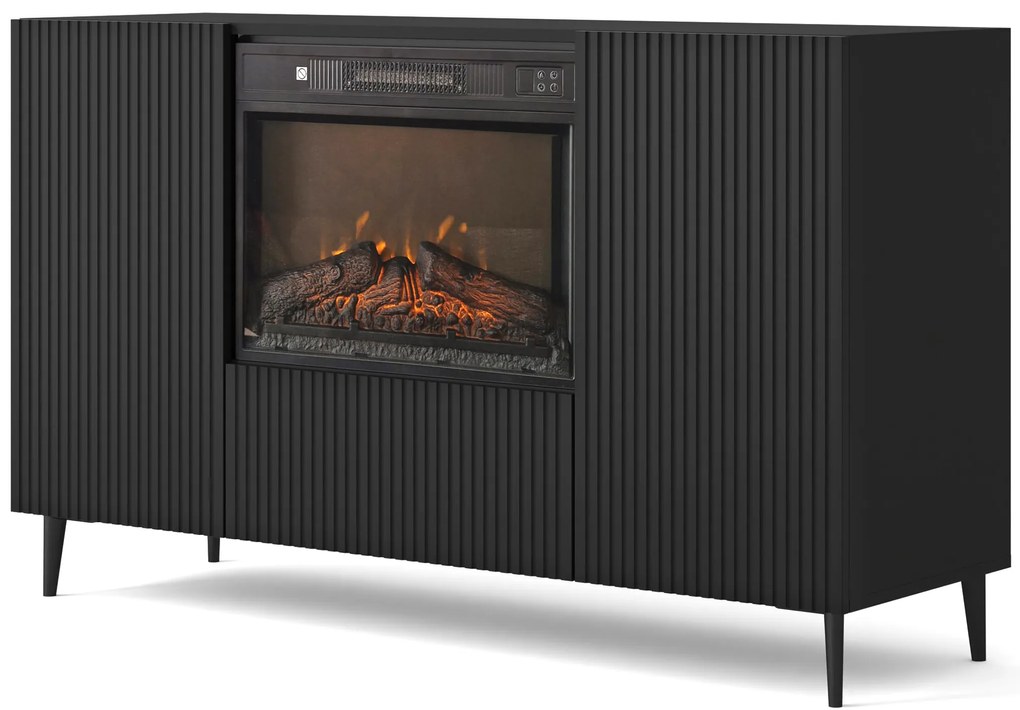 Comodă cu bioșemineu electric 2D1K Rowanna (Negru). 1124992
