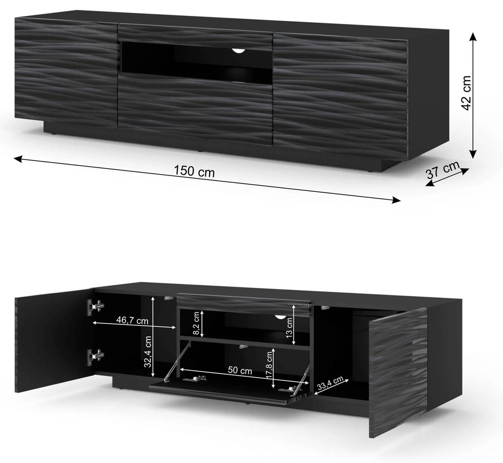 Masă TV Aurora 150 (sahara Negru) (cu iluminat LED). 1124867