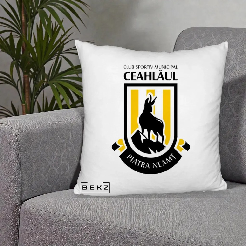 Perna Personalizata CSM Ceahlaul Piatra Neamt Fotbal, 40x40 cm, Alb Pufos, Husa Detasabila, Perna Inclusa, BEKZ®