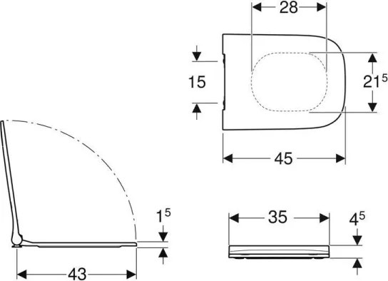 Geberit 500.688.01.1 - Capac WC SoftClose Smyle Square, din duroplast, alb