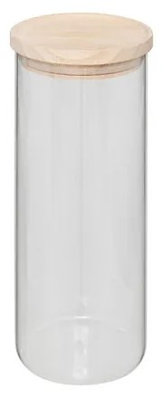 Recipient 5Five Woods, 1600 ml, sticla borosilicata, capac lemn arbore de cauciuc, 10 x 27 cm
