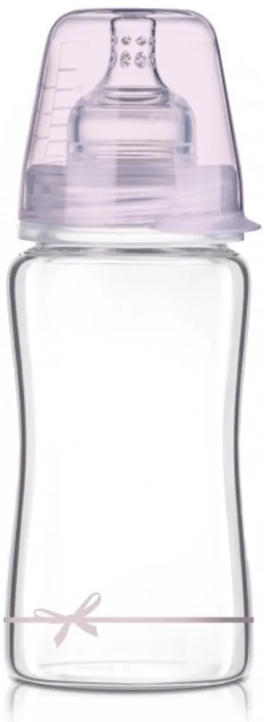 Biberon sticlă LOVI 250 ml Diamant Glass - fundiță, roz