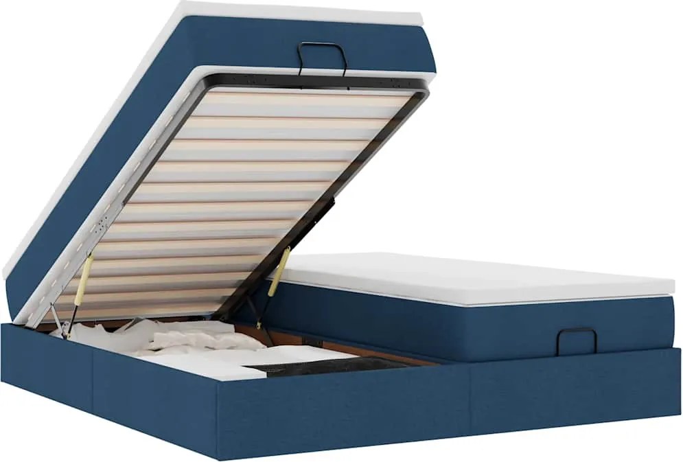 vidaXL Cadru de pat otoman cu saltele, țesătură albastră 200x200cm