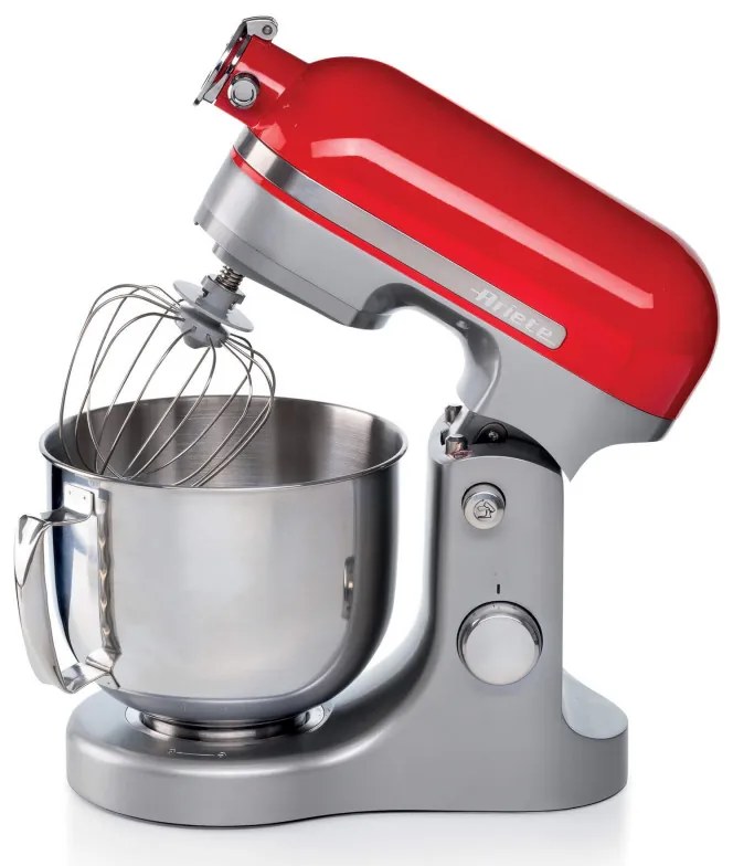 Mixer planetar Ariete MODERNA 1589/00, 3200W, 5.5 L, 11 viteze, Carcasa aluminiu, Accesorii, Roșu/Inox