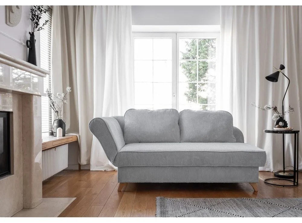 Șezlong gri deschis cu tapițerie din catifea reiată (cu colț pe partea stângă) Chic Charlotte – Miuform