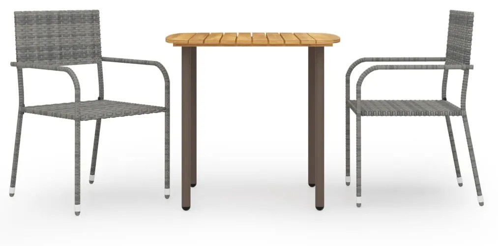 vidaXL Set mobilier de grădină, 3 piese, gri, poliratan