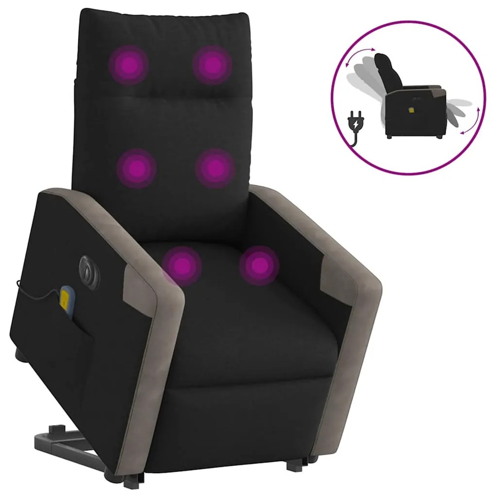 vidaXL Fotoliu electric de masaj rabatabil cu ridicare, negru, textil