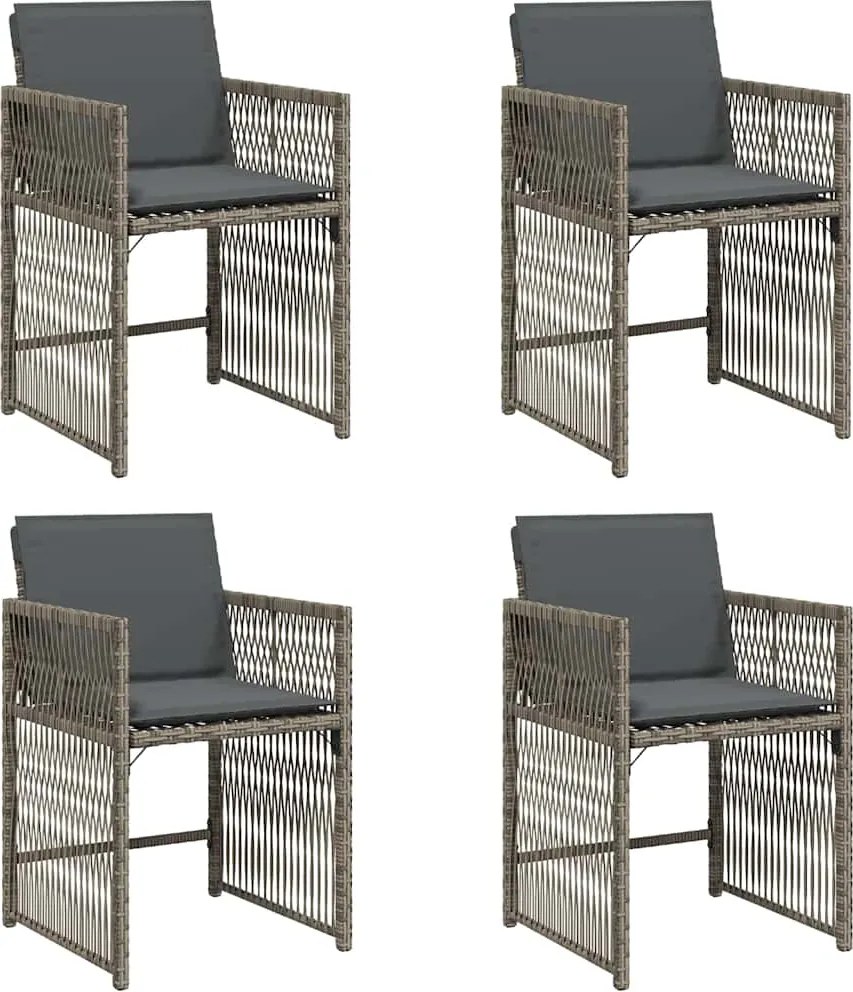 vidaXL Scaune de grădină cu perne, 4 buc., gri, poliratan