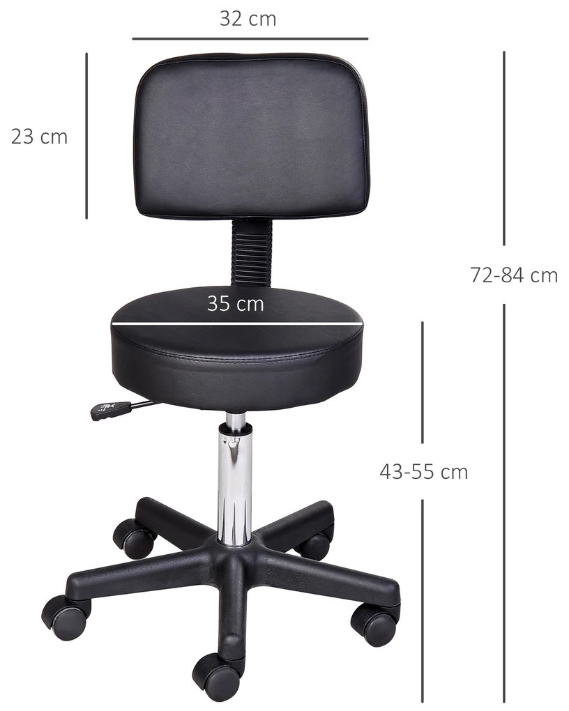 Scaun de Birou HOMCOM Rotativ, Ergonomic, Înălțime Ajustabilă, Piele Sintetică, 35x42-54cm, Negru | Aosom Romania