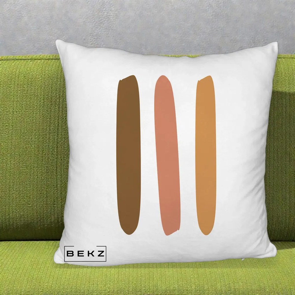 Perna Decorativa Abstract Linii Terracotta, 40x40 cm, Alb Pufos, Husa Detasabila, Perna Inclusa, BEKZ®