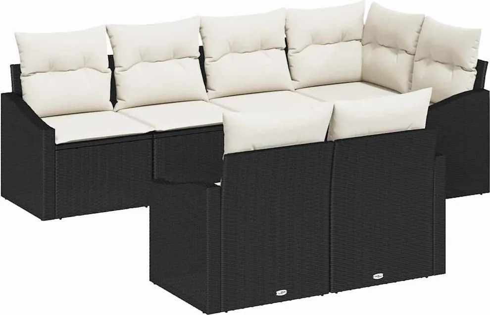 vidaXL Set de canapea cu pernă 7 pcs Negru poliratan