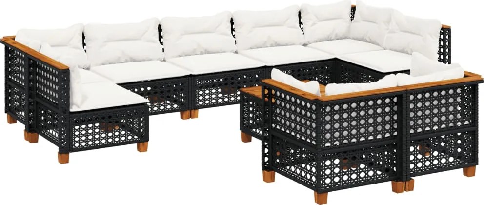 vidaXL Set canapele de grădină cu perne, 10 piese, negru, poliratan