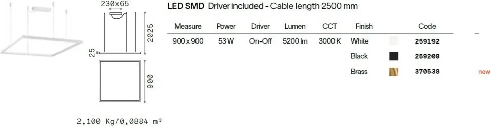 Lustra LED suspendata design geometric ORACLE SLIM SP D090 SQUARE 3000K ON-OFF OT