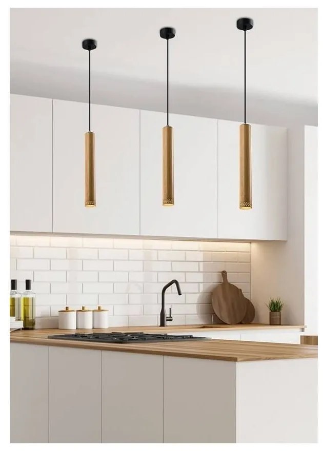 Lustră neagră cu abajur din lemn ø 7 cm Tubo – Candellux Lighting