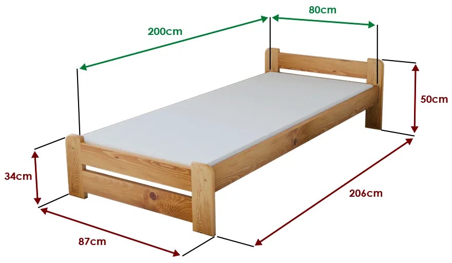 Pat Emily 80x200 cm, arin Saltele: Fara saltea, Somiera pat: Cu lamele drepte