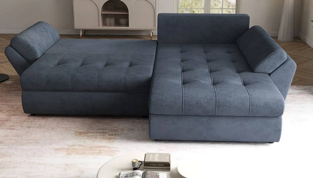 Colțar extensibil dumonde cu ladă de depozitare si sezut confortabil din spuma high-density, Loana Enjoy Antracit II 270x185 cm