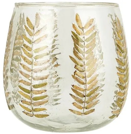 IB Laursen Suport din sticla pentru lumanari cu decor din alama LEAVES