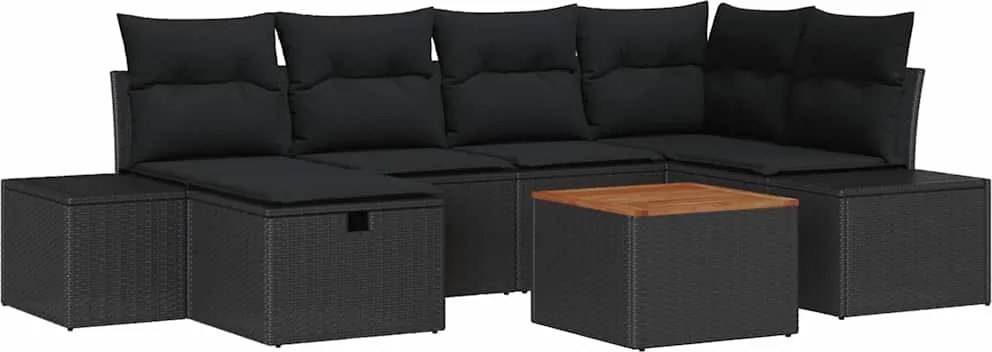 vidaXL Set de canapele pentru grădină cu pernă 7 pcs Negru poliratan