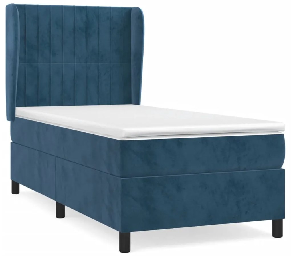 3129313 vidaXL Pat box spring cu saltea, albastru închis, 90x200 cm, catifea