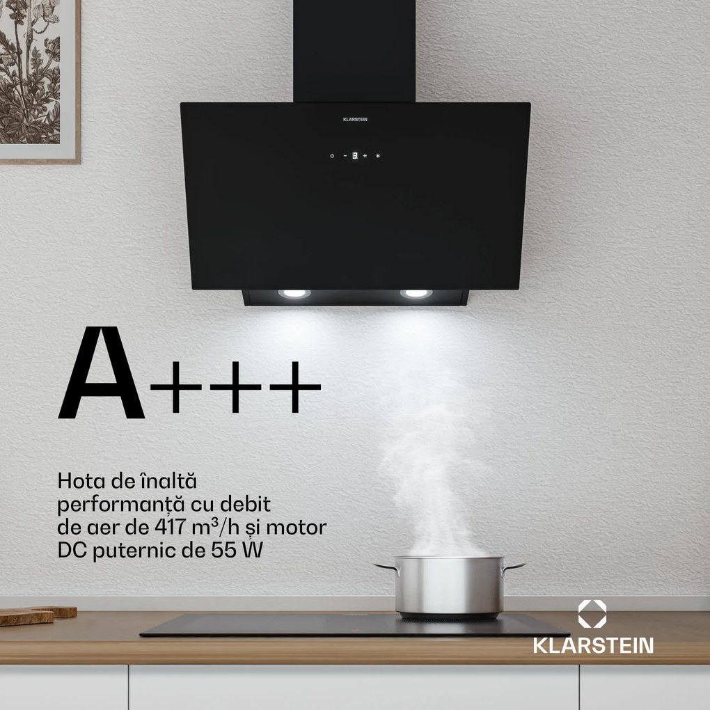 Klarstein Hota înclinată Laurel | mod de evacuare și recirculare a aerului | sticlă de siguranță | 417 m³/h | 60 cm