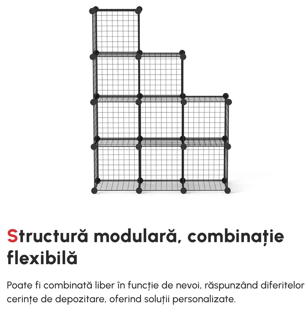 HOMCOM Bibliotecă Spațiu Redus, 9 Cuburi, Oțel/PP, 35x35x35cm, Negru, pentru Jucării/Haine | Aosom Romania