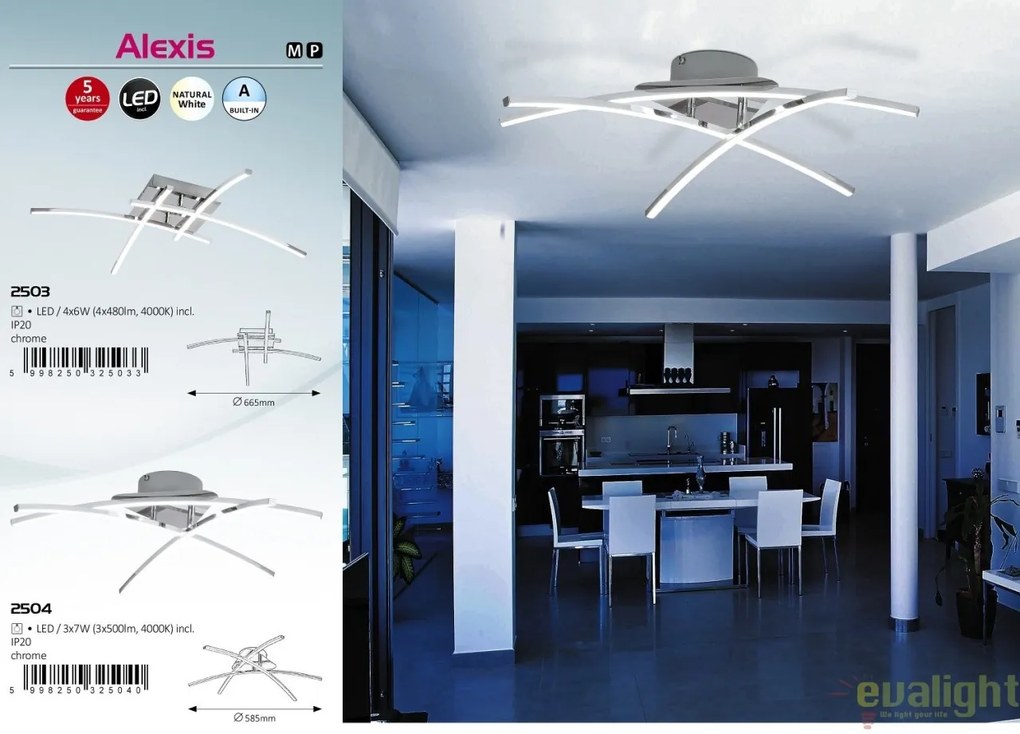 Plafoniera LED design modern, finisaj crom, Alexis 2504 RX