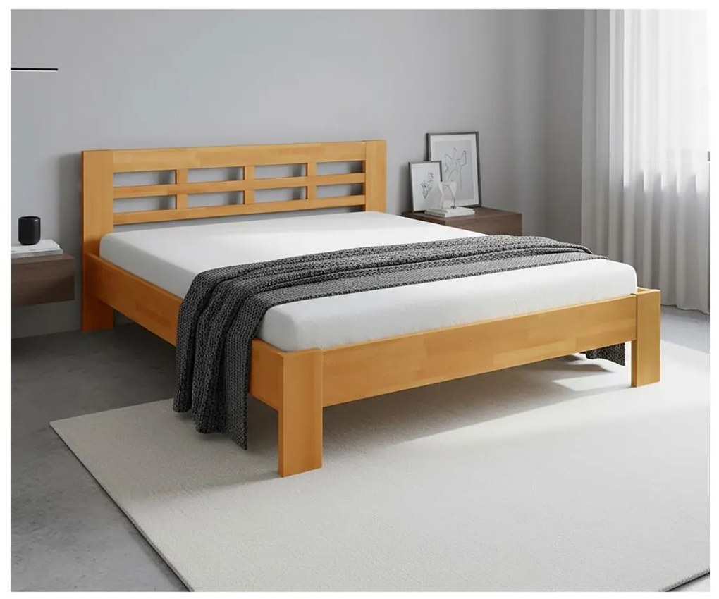 Pat dublu din lemn masiv ANGELA 180x200 cm nuc deschis