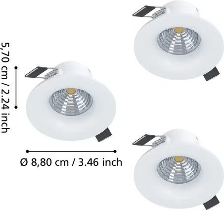 Eglo 902277 - Set 3 spoturi LED încastrate SALICETO, reglabile, 4,8W/230V, Ø 8,8 cm, alb