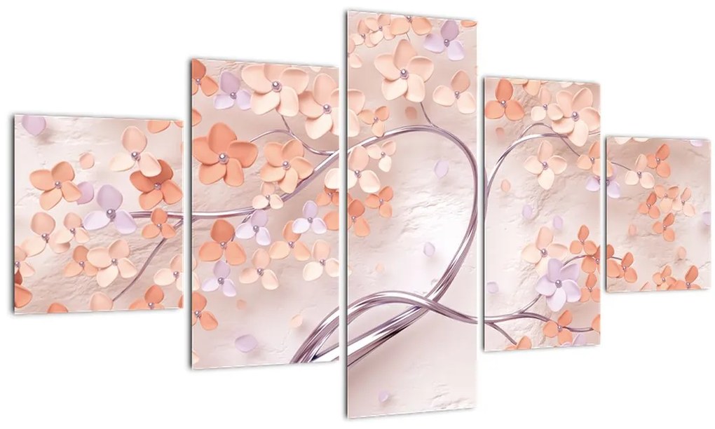 Tablou florilor de pom din coral - abstract (125x70 cm), în 40 de alte dimensiuni noi