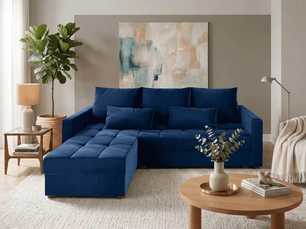 OFERTA Canapea de colt extensibila ZENOVA albastru inchis 220x140 cm, reversibila clasa a II-a
