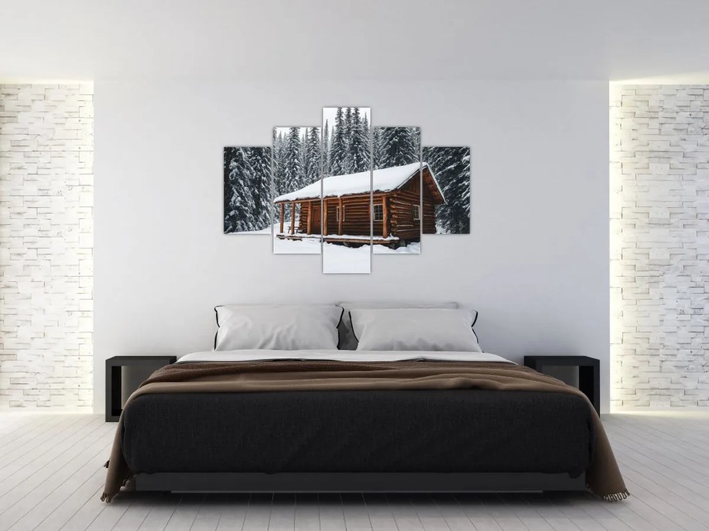 Tablou - Cabană acoperită de zăpadă (150x105 cm)
