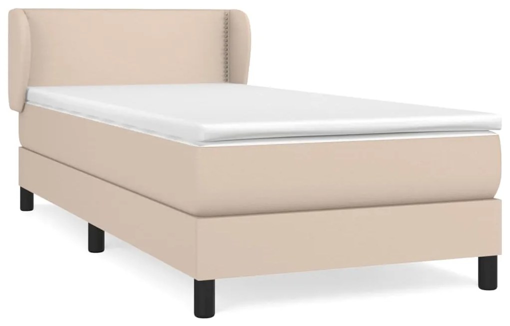 Pat box spring cu saltea, cappuccino, 100x200cm piele ecologica Cappuccino, 100 x 200 cm, Culoare unica si cuie de tapiterie