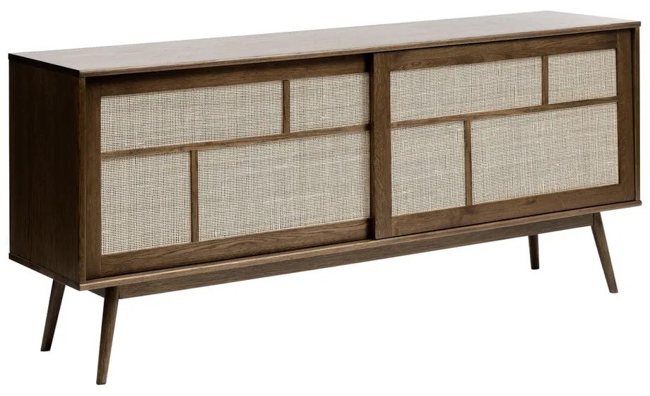 Comodă maro închis joasă cu aspect de lemn de stejar cu ușă glisantă 180x80 cm Barrali – Unique Furniture