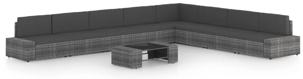 vidaXL Set mobilier de grădină cu perne, 9 piese, gri, poliratan